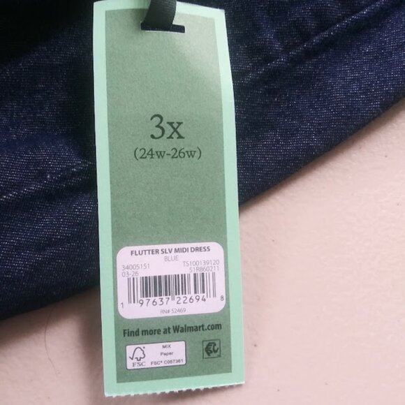 Terra & Sky Jean flutter sleeve midi Dress women's size 3X (24W-26W) - Picture 13 of 14